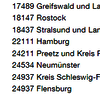 Stromspar-Check-Standorte nach Postleitzahl sortiert (Ausschnitt Liste)