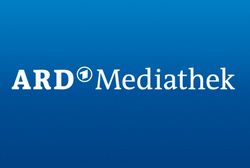 Grafik: Schriftzug ARD Mediathek vor blauem Hintergrund